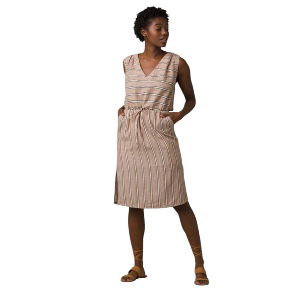 PrAna Ecotropics Dress Copper Stripe Organic Cotton Cutout Back Womens Small